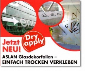 Glasdekorfolie mit Dryapply-Technologie für Schriften und Logos auf Glas.